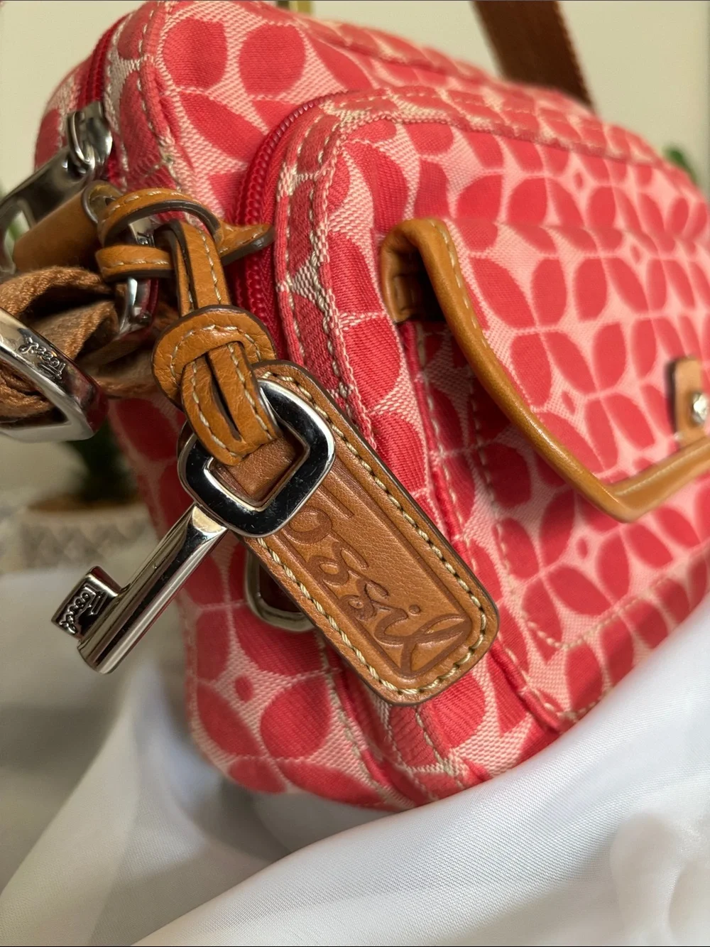Vintage Fossil Signature Canvas Crossbody